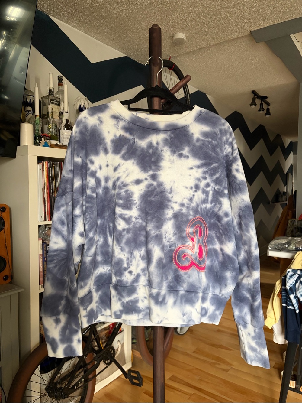 Tie-Dye Crewneck Sweatshirt with Pink Embroidered Barbie Monogram